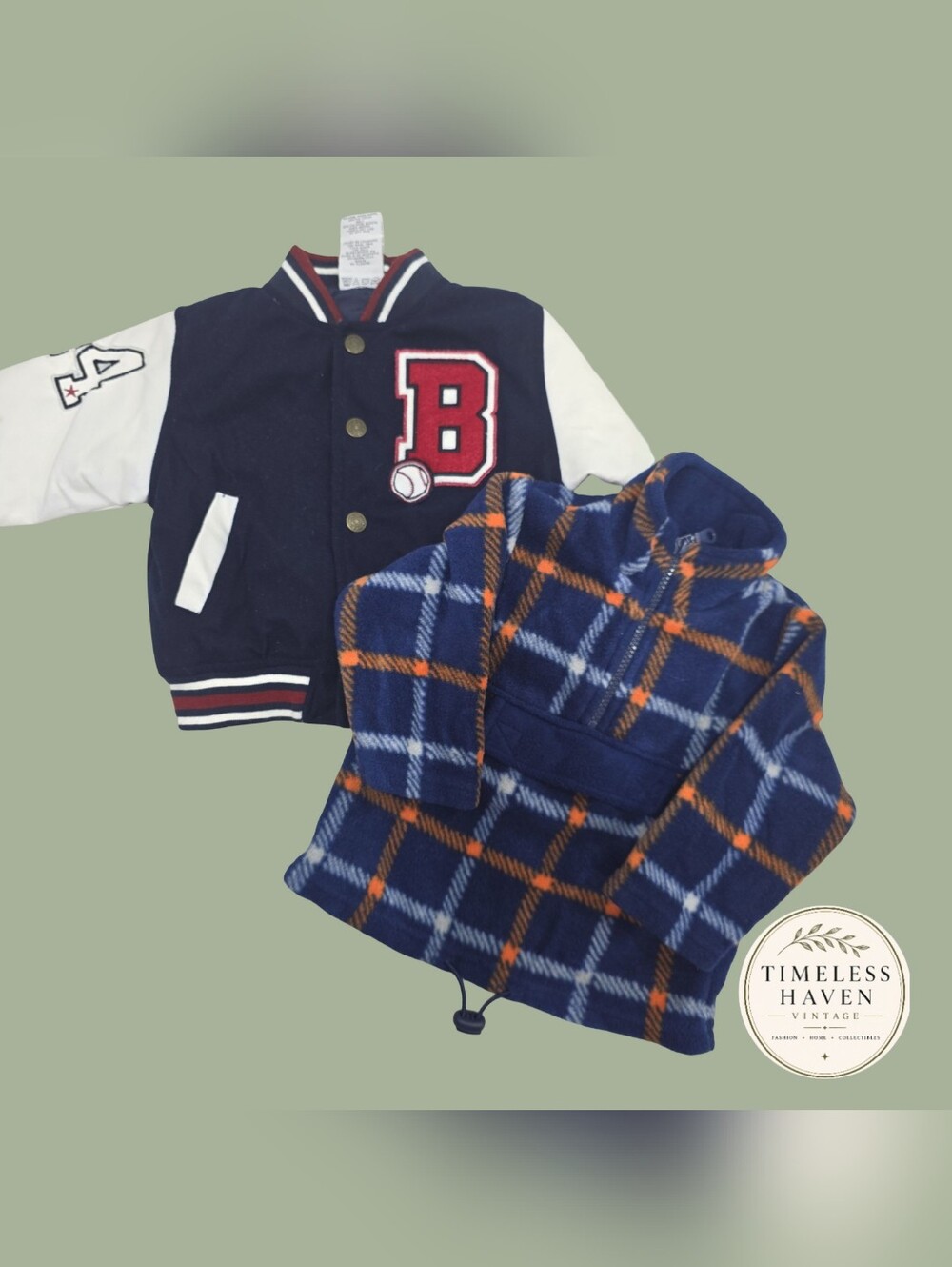 Vintage Baby Baseball Varsity Jacket Plaid Sweater Bundle Of 2 Size 18 Months‎